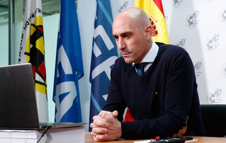 Luis Rubiales durante la reunión telemática (RFAF) Luis Rubiales durante la reunión telemática (RFAF)