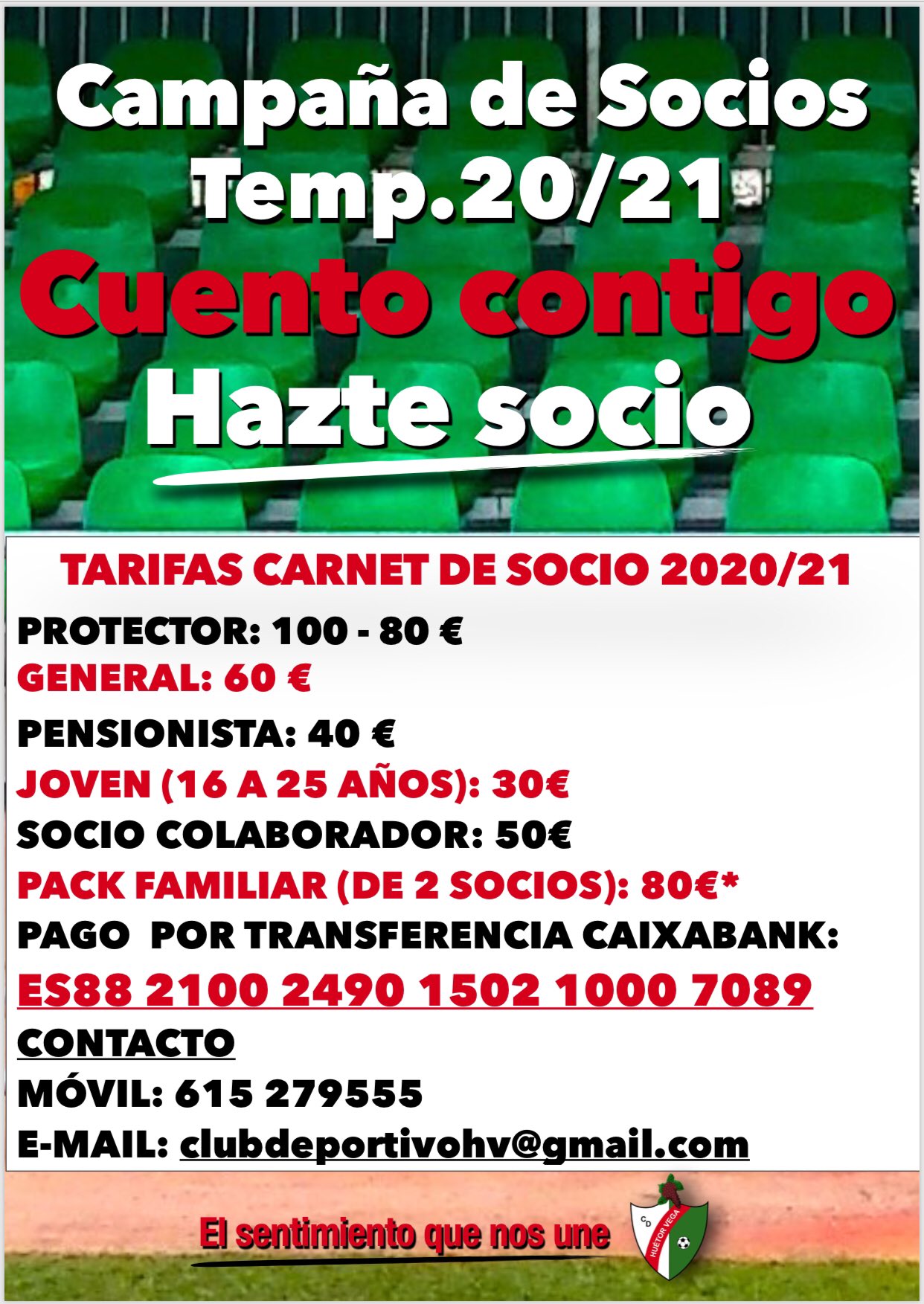 Cartel de la campaña de abonados del club verdinegro (CD HUÉTOR VEGA)