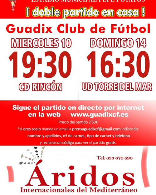 Cartel de los próximos dos encuentros del Guadix CF 