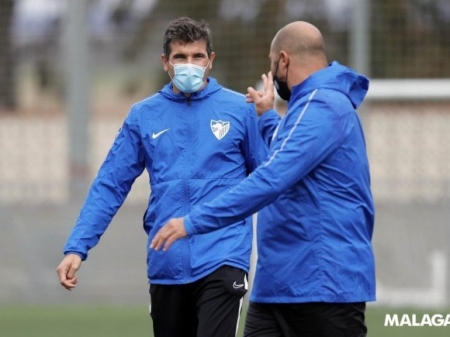 Funes y Bravo durante un entrenamiento del Atlético Malagueño (MÁLAGA CF)