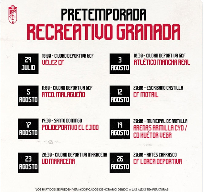 Calendario de partidos de pretemporada del Recreativo (GRANADA CF) 
