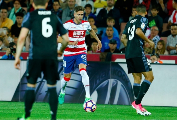 Juanan Entrena, el día de su debut con el Granada ante el Real Madrid en 2017 (GCF) Juanan Entrena, el día de su debut con el Granada ante el Real Madrid en 2017 (GCF)