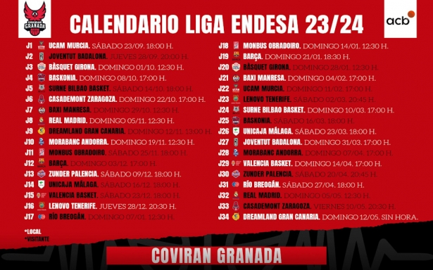 Calendario del Covirán Granada (FUNDACIÓN CB GRANADA) Calendario del Covirán Granada (FUNDACIÓN CB GRANADA)
