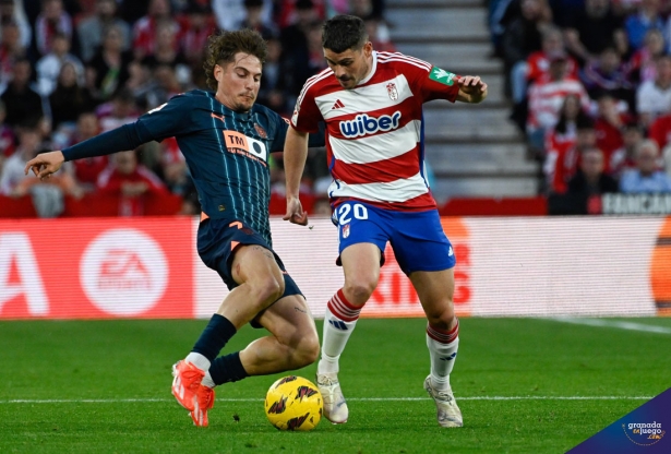 Sergio Ruiz, jugador del Granada CF, en una acción del encuentro ante el Valencia CF (JOSÉ M. BALDOMERO)