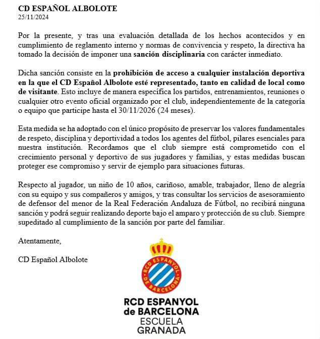 Comunicado del Español Albolote (ESPAÑOL ALBOLOTE)