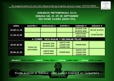 Tabla de entrenamientos de la primera semana 