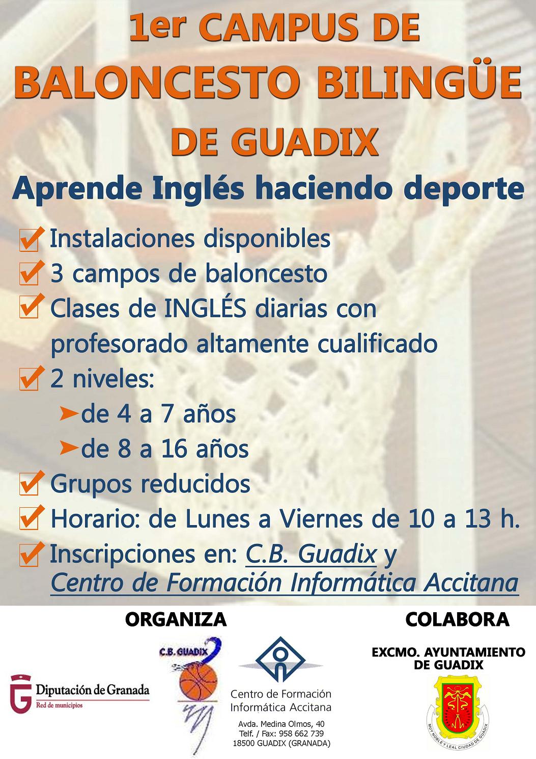 Cartel del campus de baloncesto bilingüe de Guadix Cartel del campus de baloncesto bilingüe de Guadix