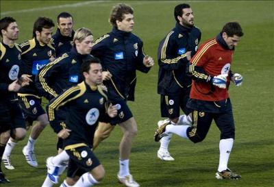 Los jugadores de la Selección Española durante un entrenamiento